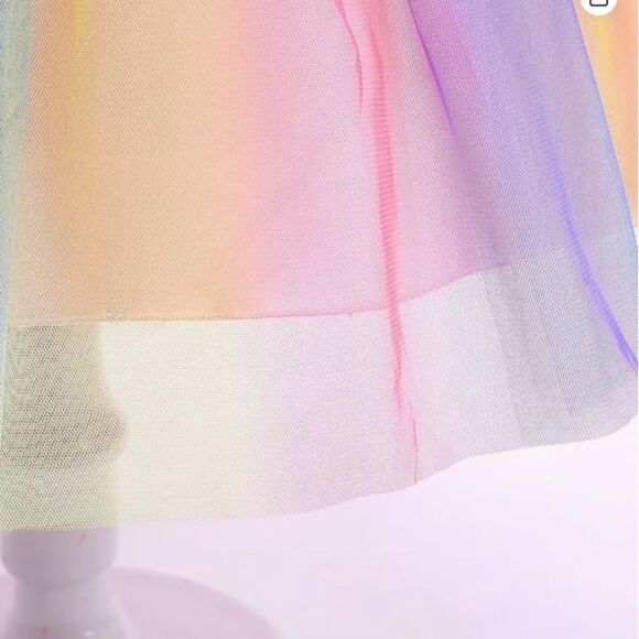 NEW! Little Girl Princess Unicorn Frilled Colorful Rainbow Mesh Hem Ball Gown - Picture 5 of 6